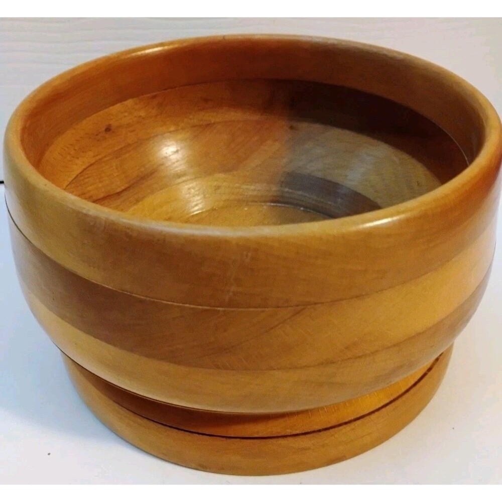 Vintage Mid Century Segmented Wooden Bowl Laminated Wood Layered Base 6.5"